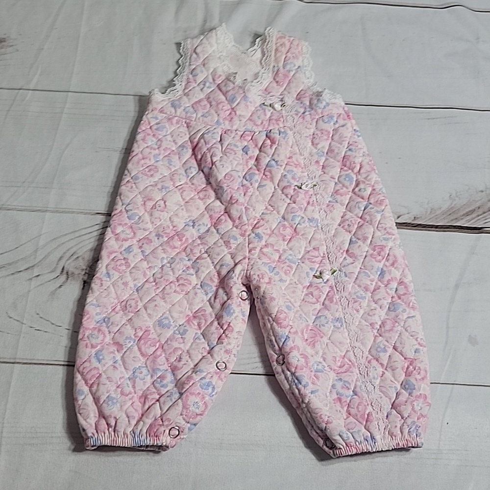 Vintage Evy Of California Baby Toddler USA Made Quilted Overalls 6 to 9 Months